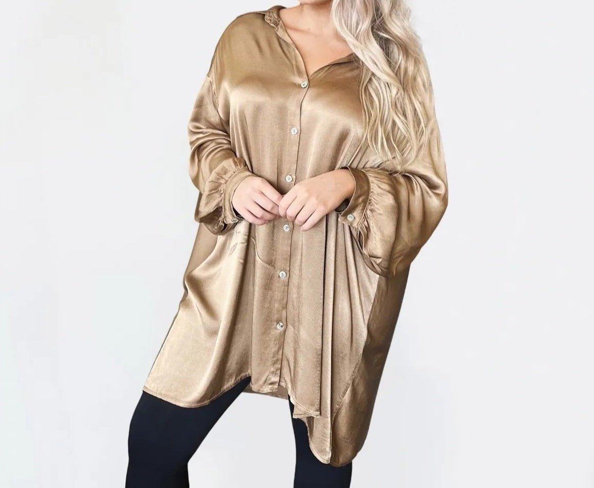 Tempo Paris Sateen Oversized Long Sleeve Blouse
