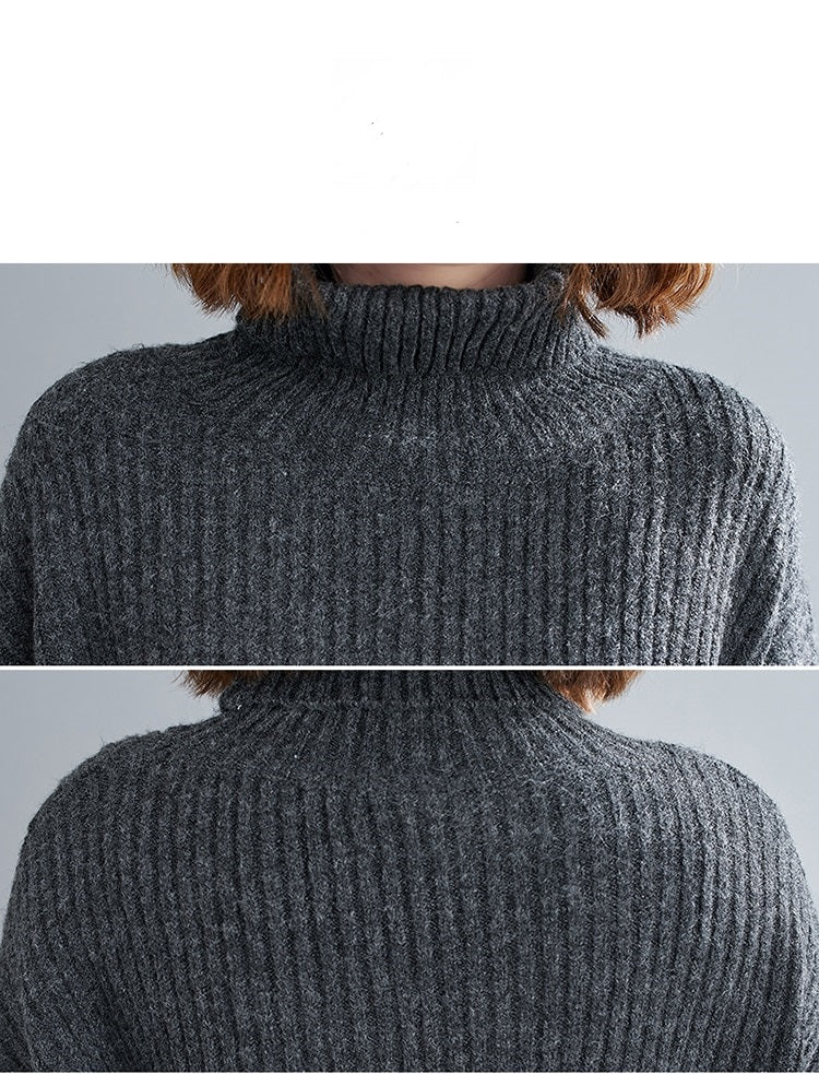 Turtleneck Sweater Knit Two Tone Color Style Autumn Sweater Oversized Charcoal/Black