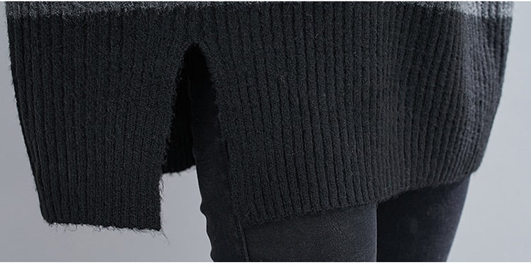 Turtleneck Sweater Knit Two Tone Color Style Autumn Sweater Oversized Charcoal/Black