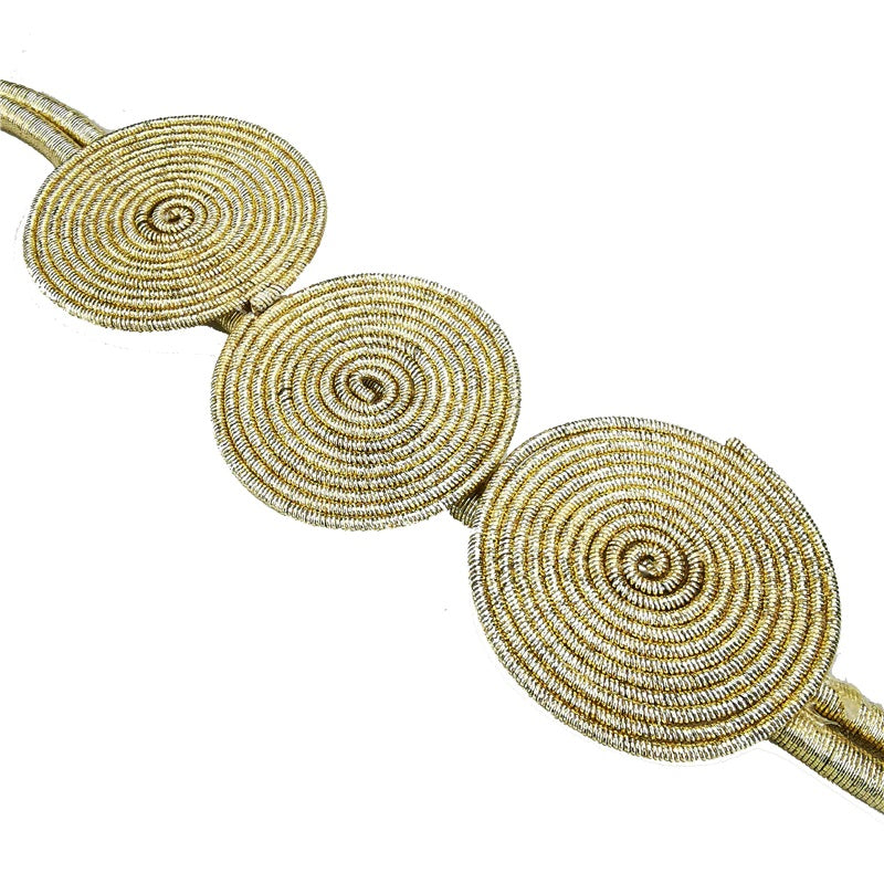 Triple Coil Gold Pendant Long Necklace With Long Tassel and Faux Pearls
