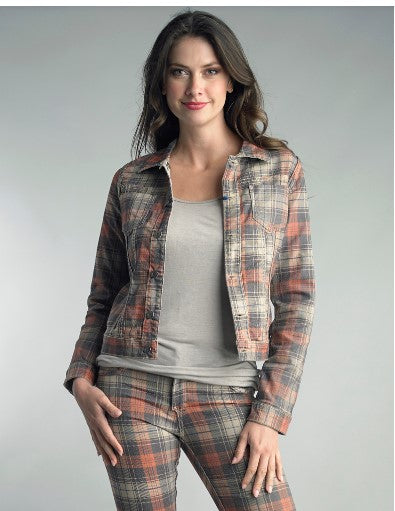 Tempo Paris Reversible Plaid Print Jean Jacket Taupe