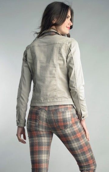 Tempo Paris Reversible Plaid Print Jean Jacket Taupe