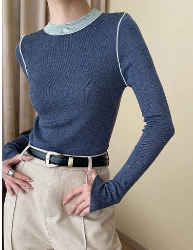 Urban Color-Block Knit Top Blue by CK Designs