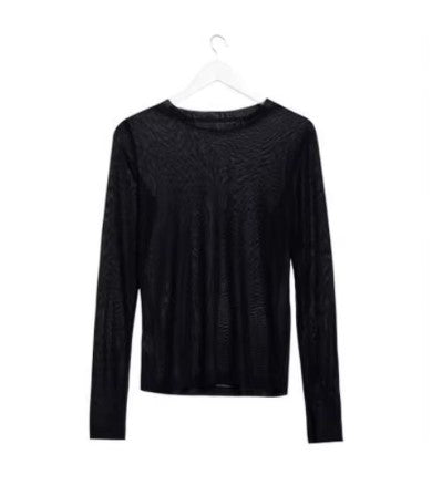 Mesh Shell Top Long Sleeves Round Neck Collar