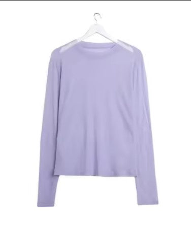 Mesh Shell Top Long Sleeves Round Neck Collar