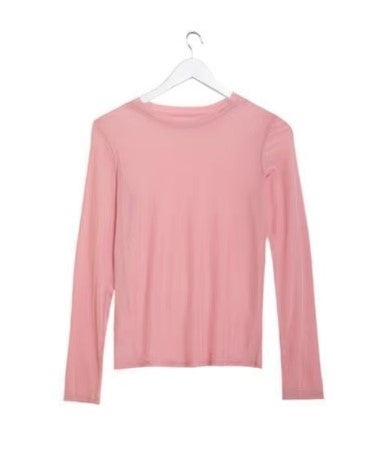 Mesh Shell Top Long Sleeves Round Neck Collar