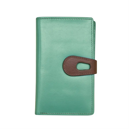 Medium Leather Wallet W/ Cut-Out Tab Closure Turq/Toffee