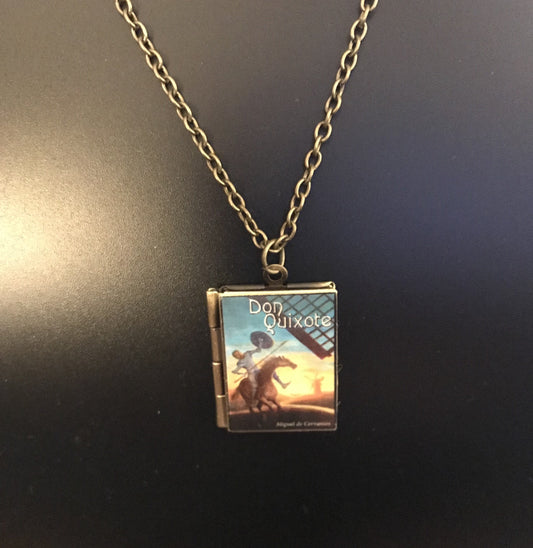 Book Locket "Don Quixote" Necklace Bronze