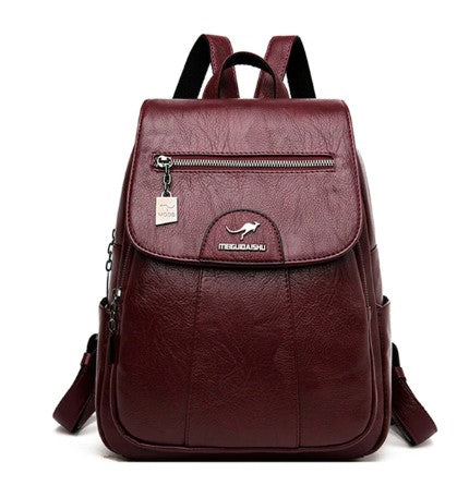 Serena Leather Flap Front Backpack in Burgundy