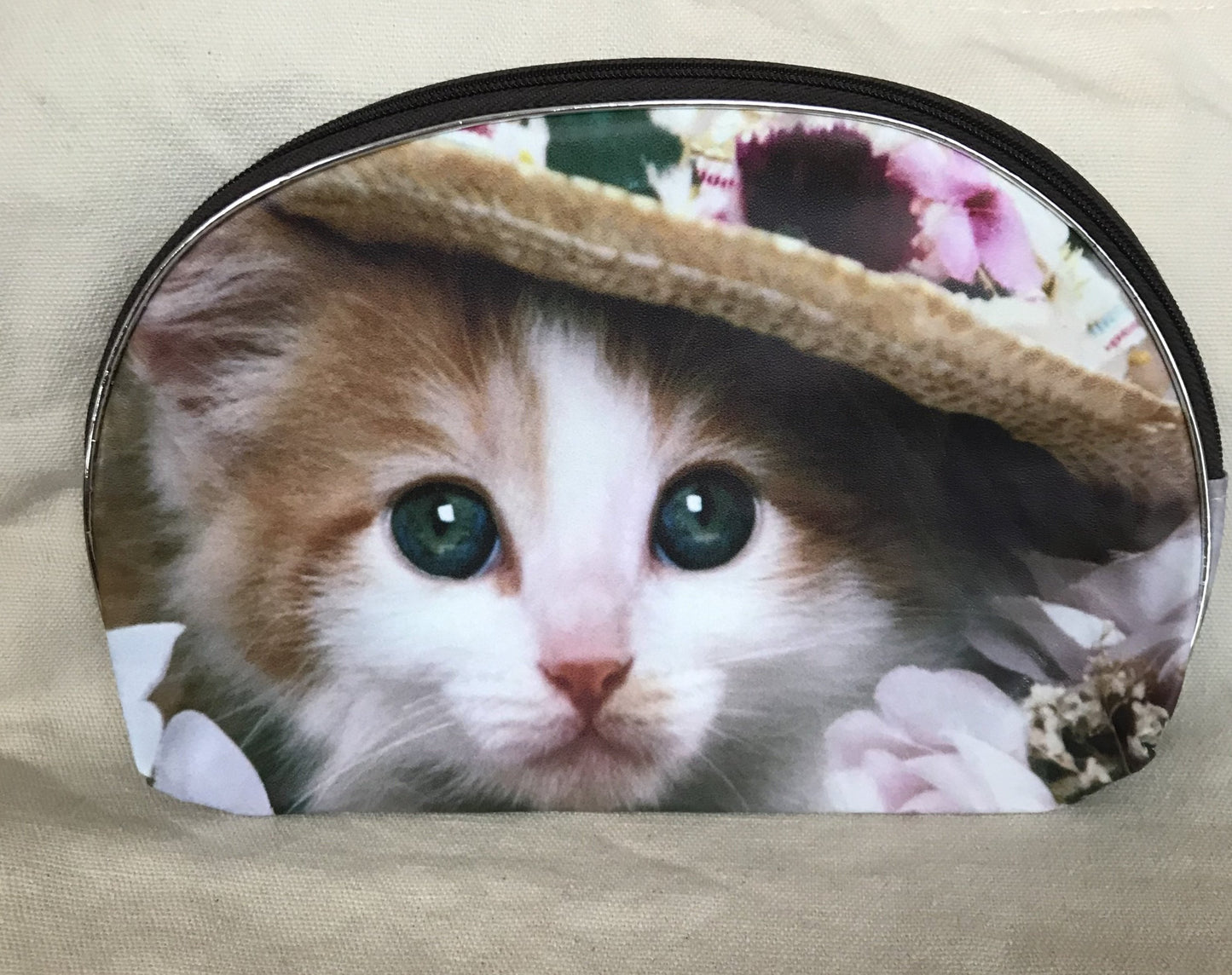 Cat Printed Cosmetic Bag Zippered Vinyl