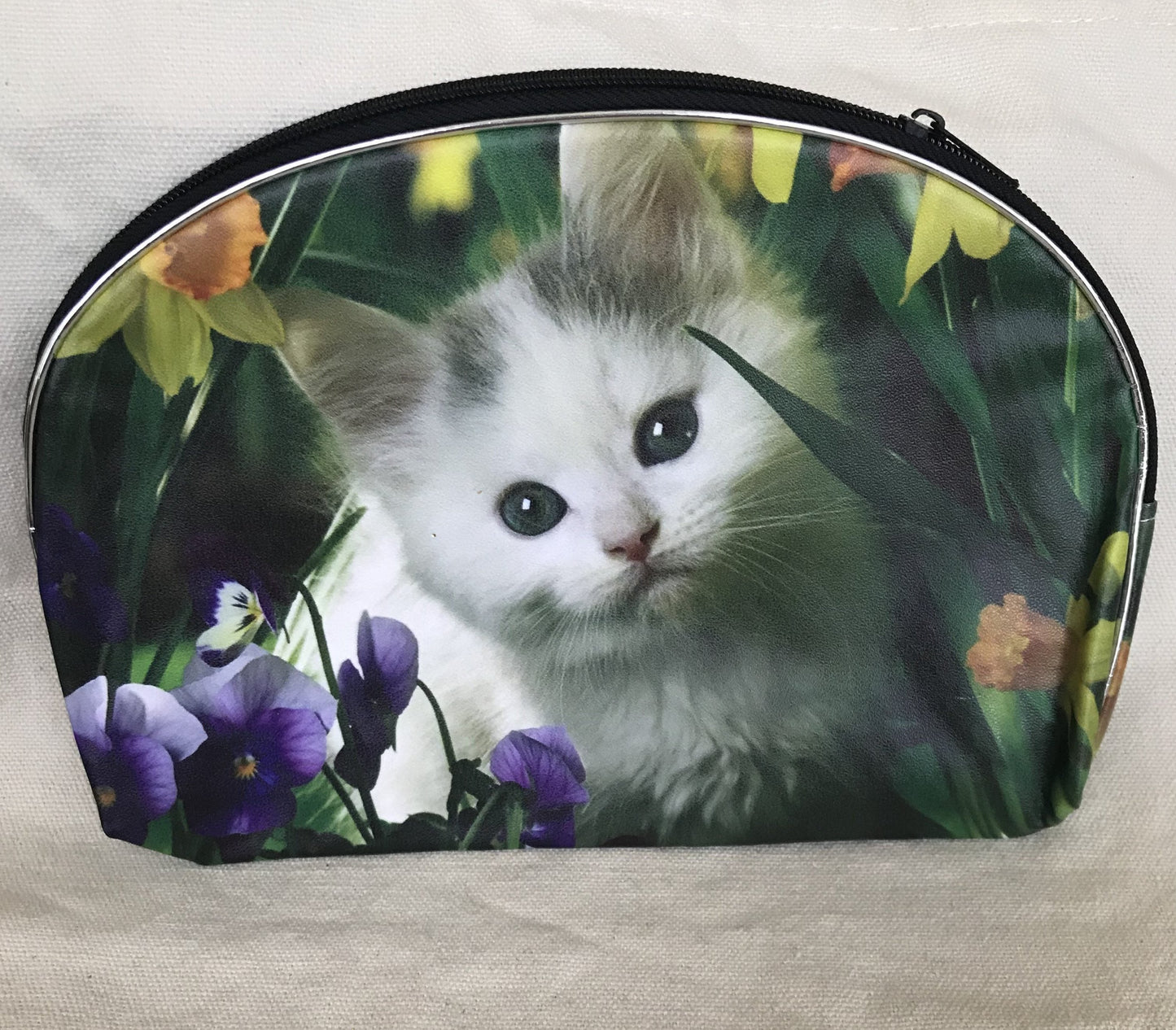 Cat Printed Cosmetic Bag Zippered Vinyl
