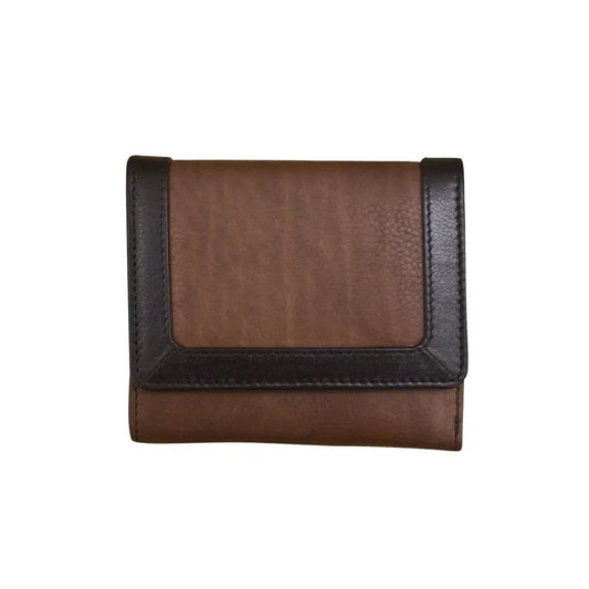 Leather Color Block Tri-Fold Wallet Toffee/Black