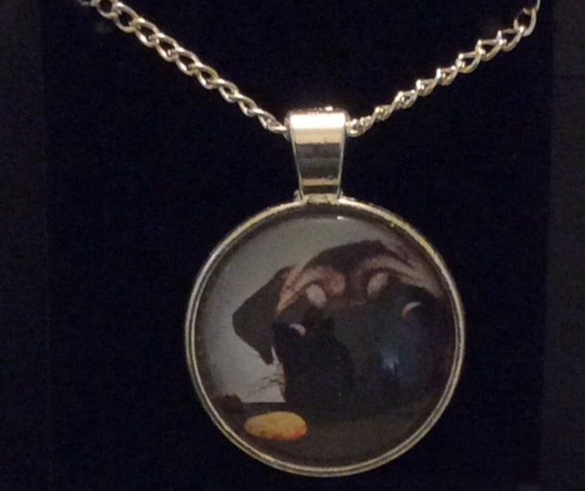 Glass Cabochon “Pug” Bezel Set Necklace Silver