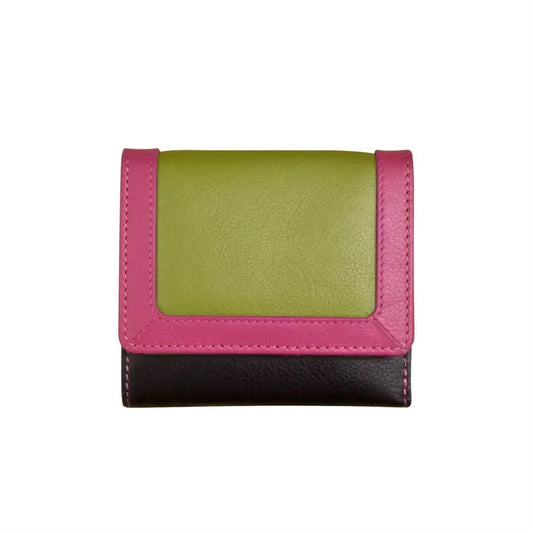 Leather Color Block Tri-Fold Wallet Black Brights