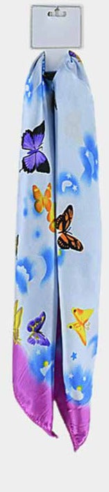 Butterfly Flower Print Scarf Satin  19x19 Square 5 colors