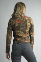 Tempo Paris Reversible Floral Print Jean Jacket Cognac