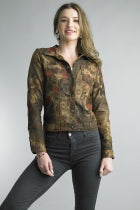 Tempo Paris Reversible Floral Print Jean Jacket Cognac