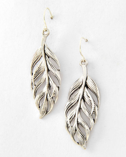 Feather Dangle Earring Antique Silver