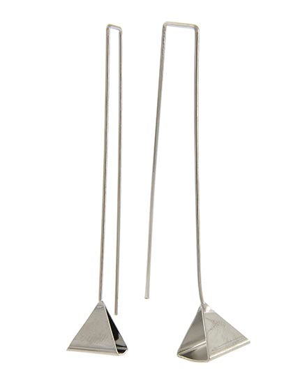 Geometric Triangle Threader Earrings Long French Hook Silver Tone Rhodium Plated