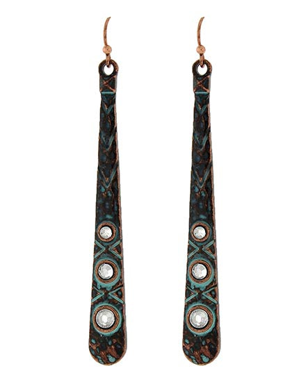 Patina w/Crystal Long Dangle Earring