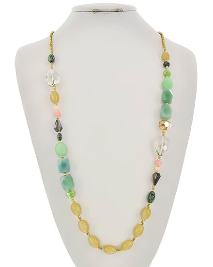 Semi-precious Stone & Crystal Beaded Long Necklace