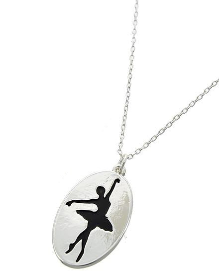 Girls Dance Disk Necklace Silver Tone
