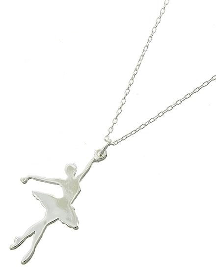 Girls Dance Ballerina Cut-Out Necklace Silver Tone