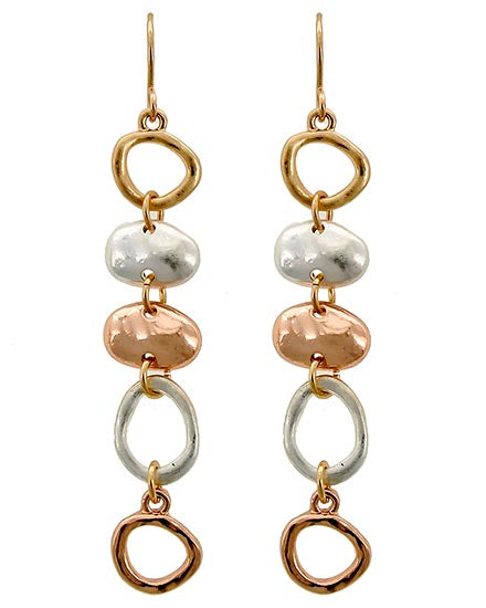 Long Geometric Disk Tri-tone Dangle Earring Tri-Tone