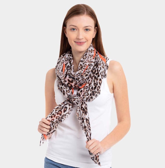 Leopard Print Scarf With Color Line Brown