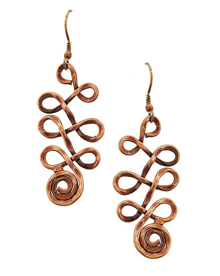 Copper Tone Hammered Coiled Dangle Earring