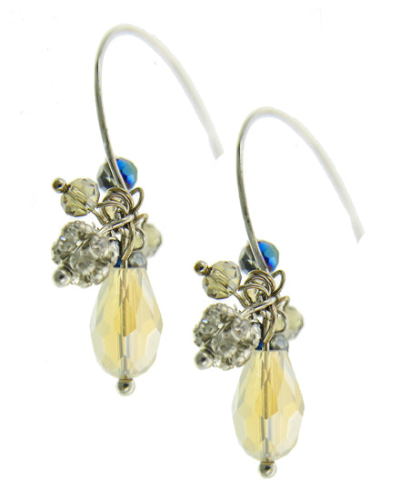 Grey & Blue Glass Seed Beads Dangle Earring