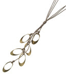 Long Necklace Matte Gold Tone Oval Accents on Taupe Leather Cord