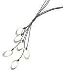 Long Necklace with Matte Silver Tone Oval Metal on Grey Leather Cord