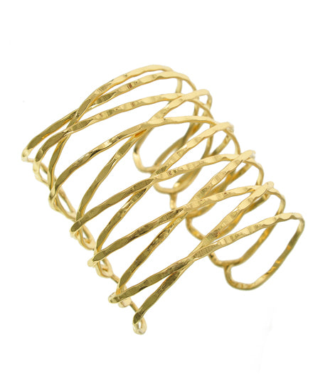 Gold Tone Hammered Woven Cuff Bracelet