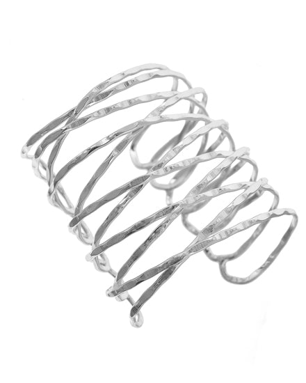 Silver Tone Hammered Woven Cuff Bracelet