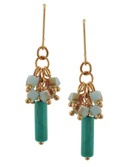 Blue Glass Seed Beads & Turquoise Stone Dangle Earring