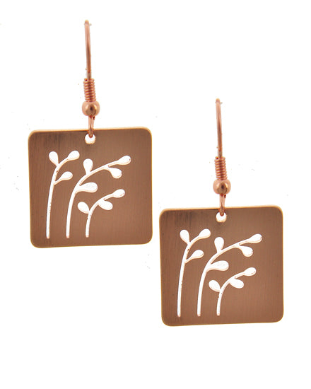 Laser Cut Tree Dangle Square Earring