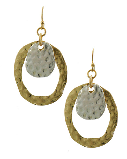 Hammered Matte Two Tone Metal Dangle Earring