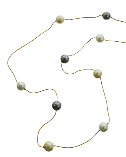 Long Necklace Gold Tone Snake Chain Multi Color Synthetic Pearl Gold, Cream, Grey