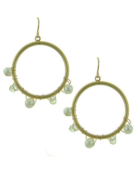 Fresh Water Pearl Semi Precious Stone Circle Dangle Earring