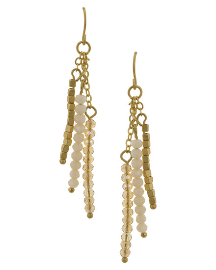 Ivory Glass & Matte Gold Tone Seed Beads Dangle Earring