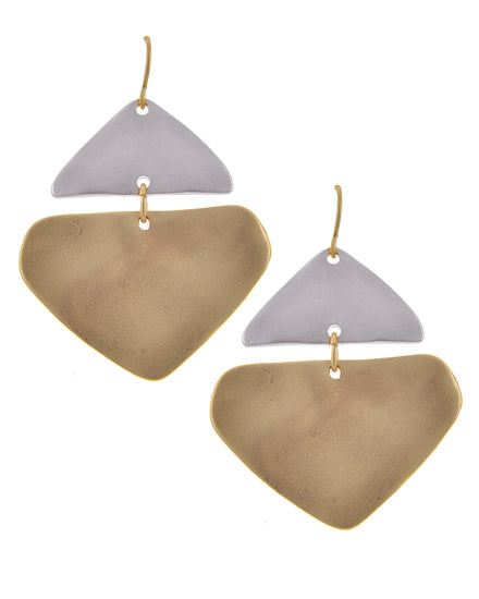 Geometric Matte Two-tone Metal Dangle Earring