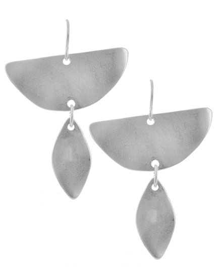 Matte Silver Tone Metal Semicircle & Diamond Shape Earring