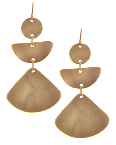 Matte Gold Tone Round & Semicircle & Triangle Dangle Earring