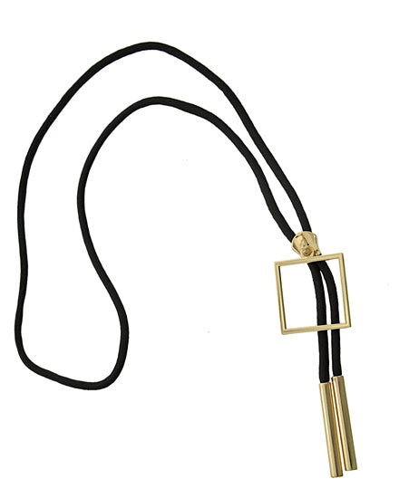 Zipper W/open Square on Grey Cord Adjustable Y-neck Long Necklace Gold Tone