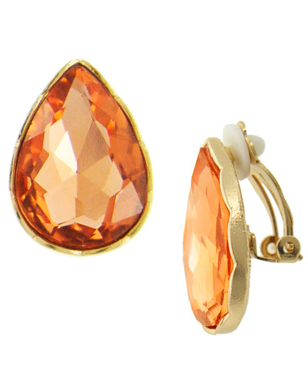 Peach Crystal Teardrop Clip-on Earring Gold Tone