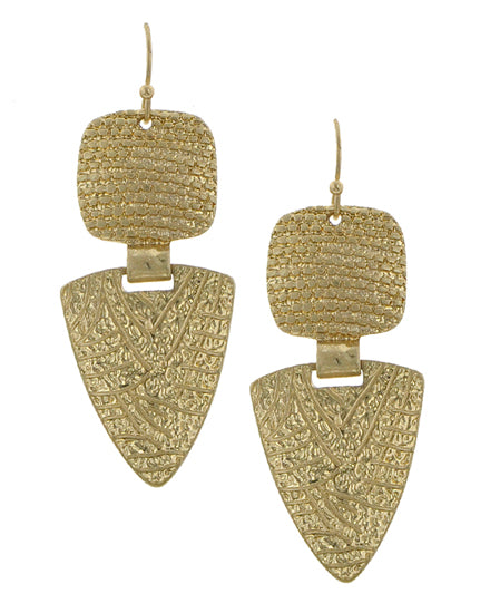 Textured Geometric Antiqued Gold Tone Dangle Earring