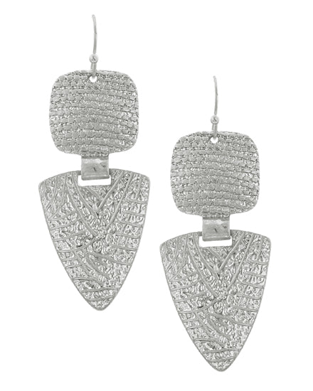 Textured Geometric Antiqued Silver Tone Dangle Earring