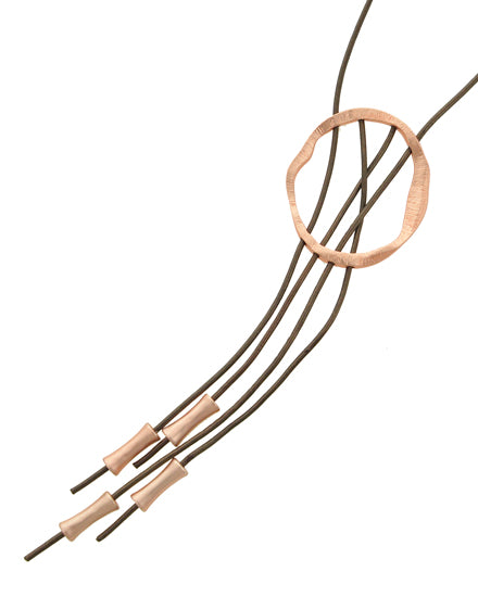 Contemporary Long Necklace  Rose Gold Circle Leather