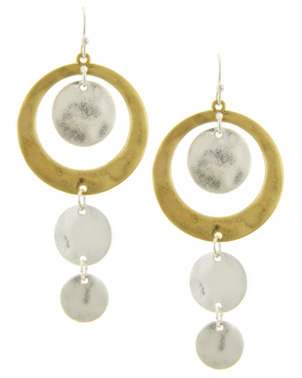 Geometric Round Hammered Two-Tone Dangle Earrings